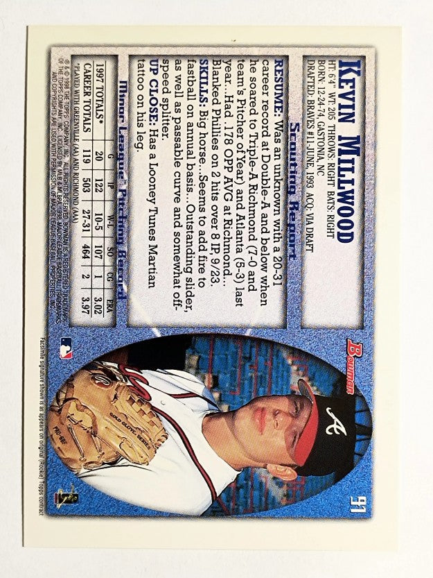 1998 Bowman International #91 Kevin Millwood