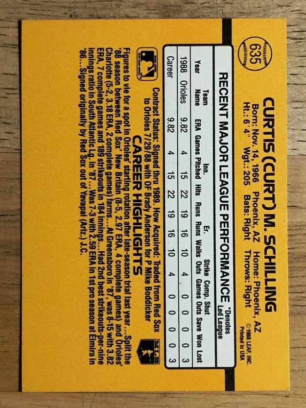1989 Donruss #635 Curt Schilling DP RC (EXMT)