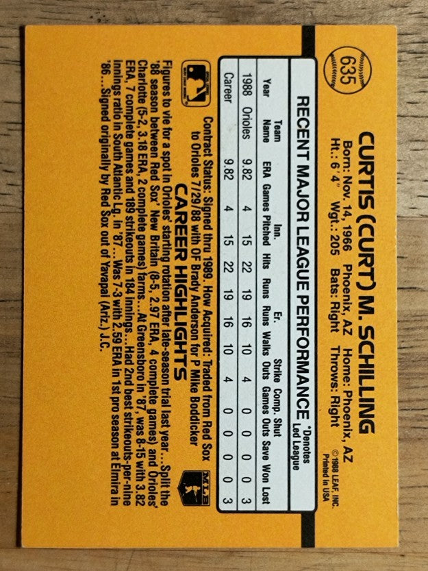 1989 Donruss #635 Curt Schilling DP RC (EX)