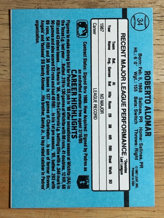 1988 Donruss #34 Roberto Alomar RC (NM)
