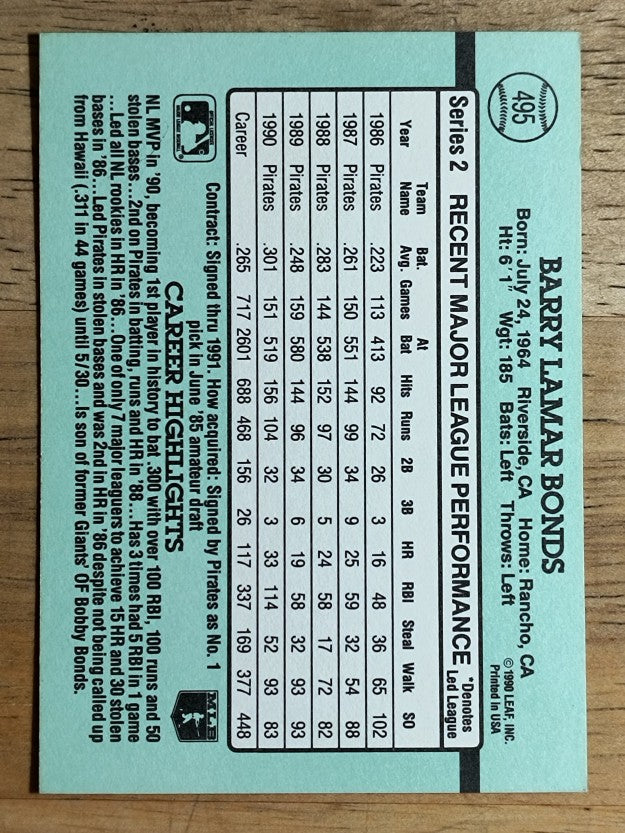 1991 Donruss #495 Barry Bonds