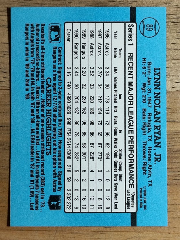 1991 Donruss #89 Nolan Ryan
