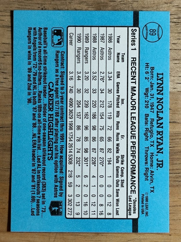 1991 Donruss #89 Nolan Ryan
