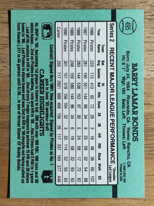 1991 Donruss #495 Barry Bonds