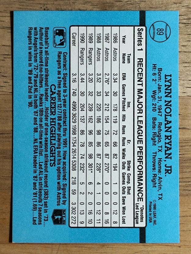 1991 Donruss #89 Nolan Ryan