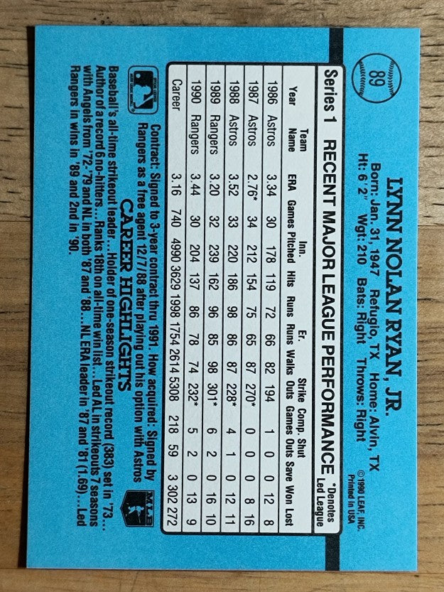 1991 Donruss #89 Nolan Ryan