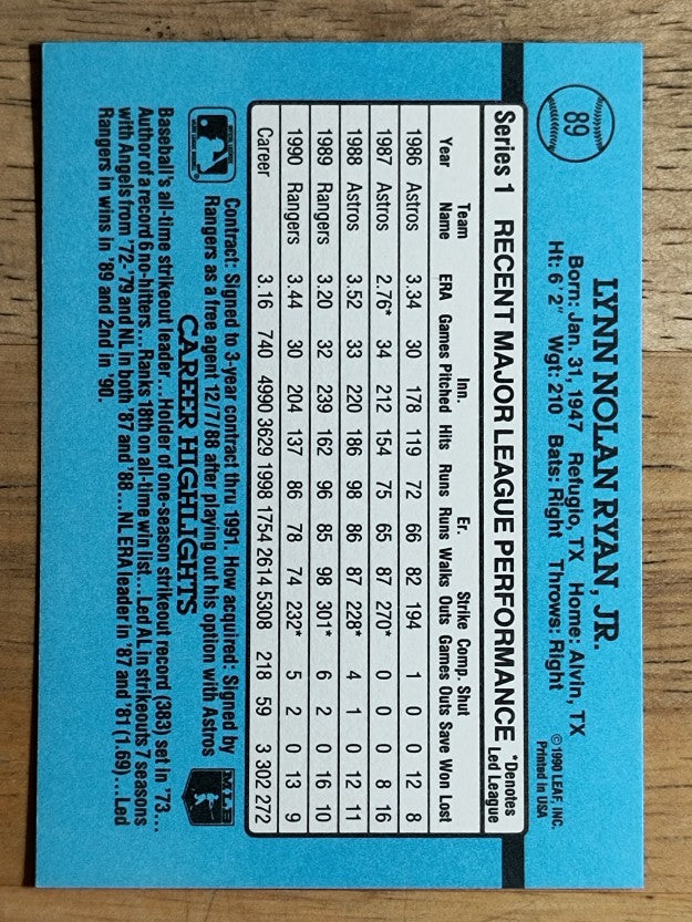 1991 Donruss #89 Nolan Ryan
