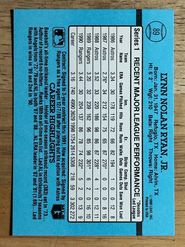 1991 Donruss #89 Nolan Ryan