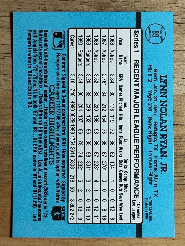 1991 Donruss #89 Nolan Ryan