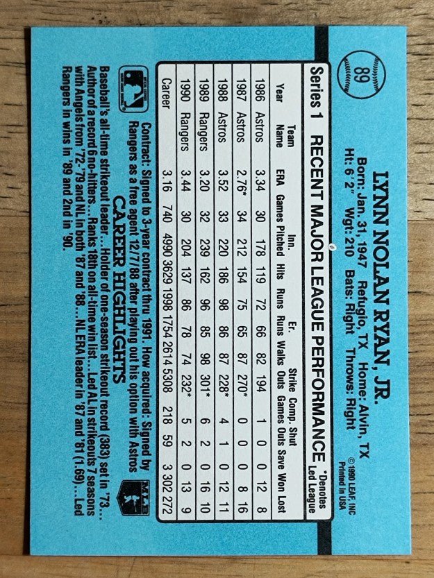 1991 Donruss #89 Nolan Ryan