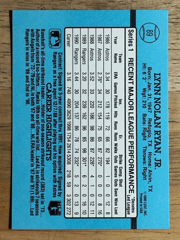 1991 Donruss #89 Nolan Ryan