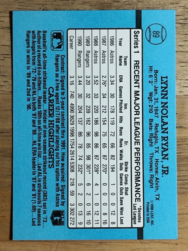 1991 Donruss #89 Nolan Ryan
