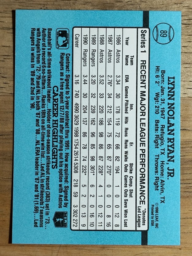 1991 Donruss #89 Nolan Ryan