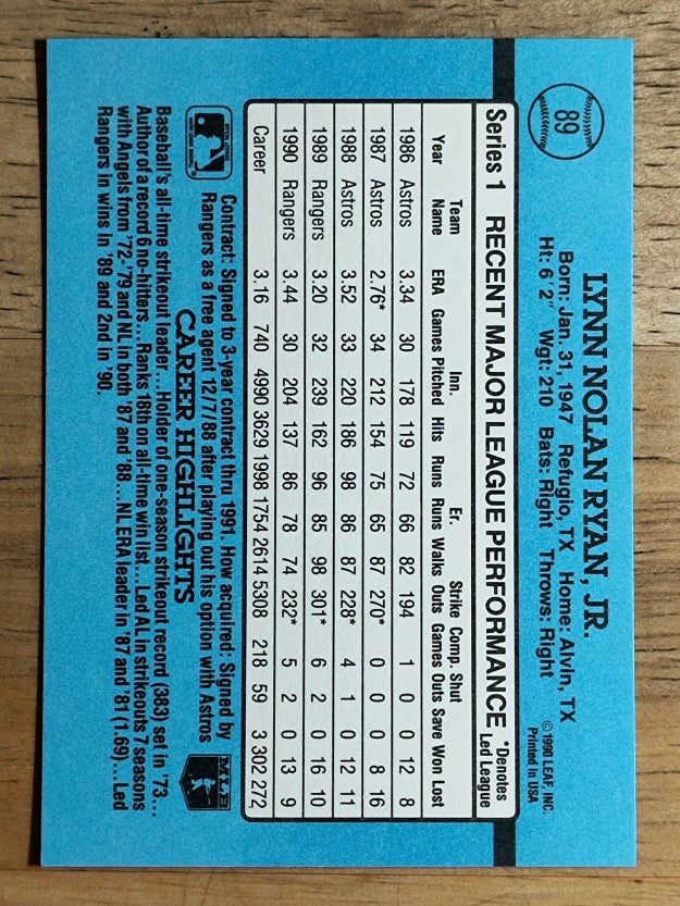 1991 Donruss #89 Nolan Ryan