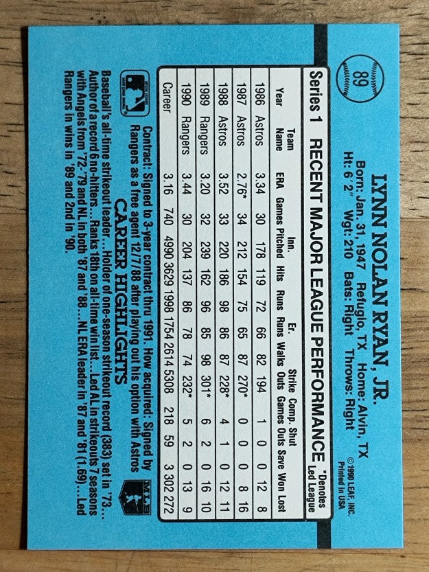 1991 Donruss #89 Nolan Ryan