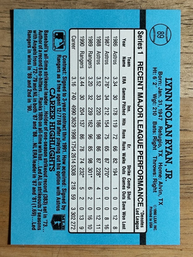 1991 Donruss #89 Nolan Ryan