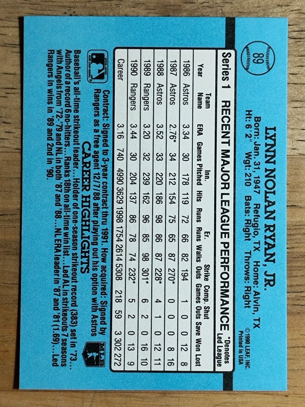 1991 Donruss #89 Nolan Ryan