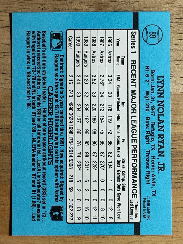 1991 Donruss #89 Nolan Ryan