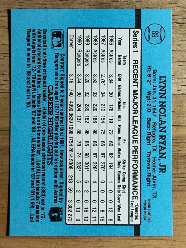 1991 Donruss #89 Nolan Ryan