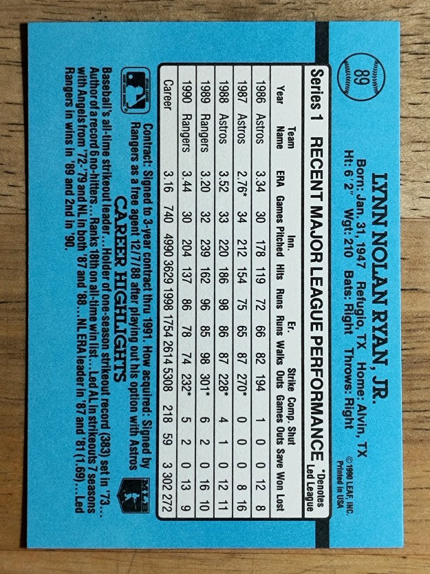 1991 Donruss #89 Nolan Ryan