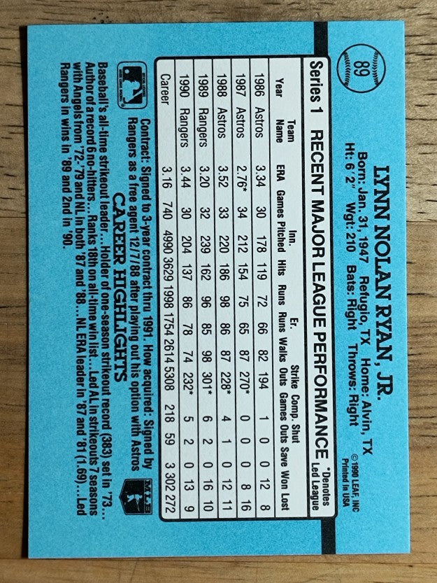 1991 Donruss #89 Nolan Ryan