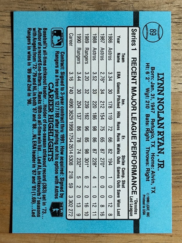 1991 Donruss #89 Nolan Ryan