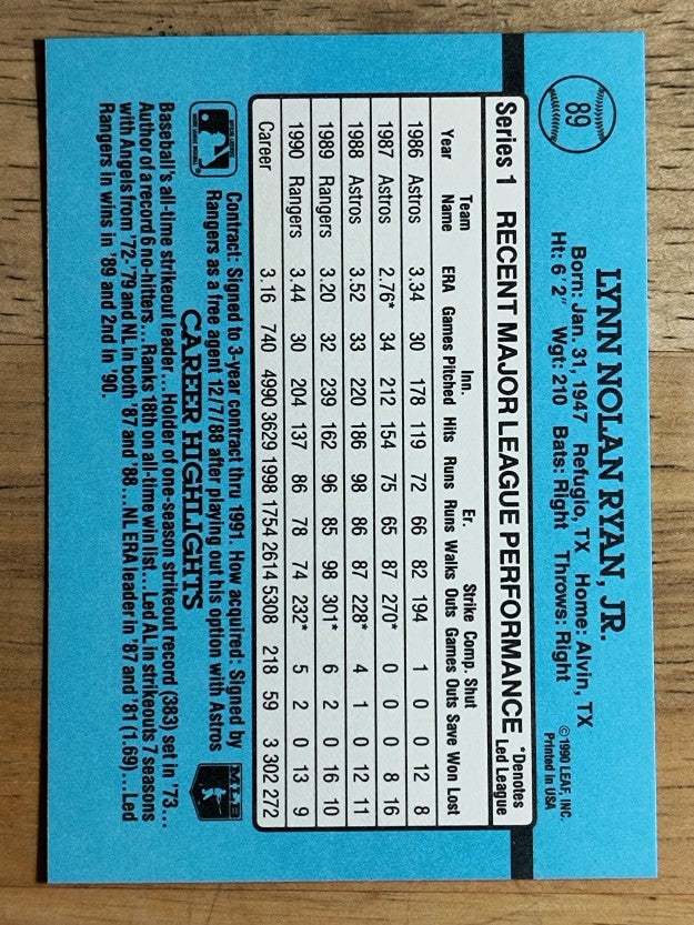 1991 Donruss #89 Nolan Ryan
