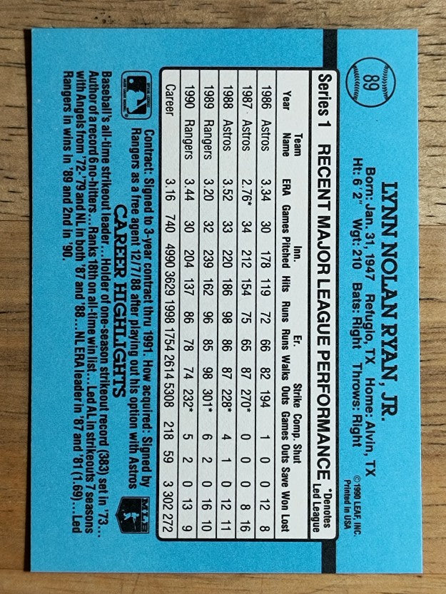 1991 Donruss #89 Nolan Ryan