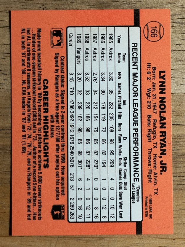 1990 Donruss #166 Nolan Ryan