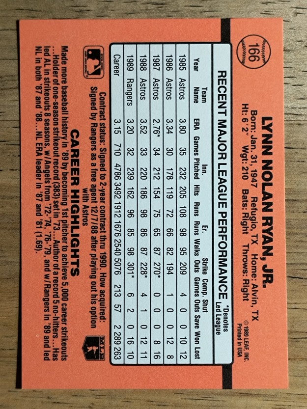 1990 Donruss #166 Nolan Ryan