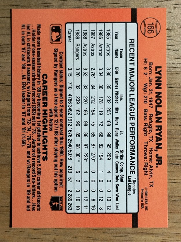 1990 Donruss #166 Nolan Ryan