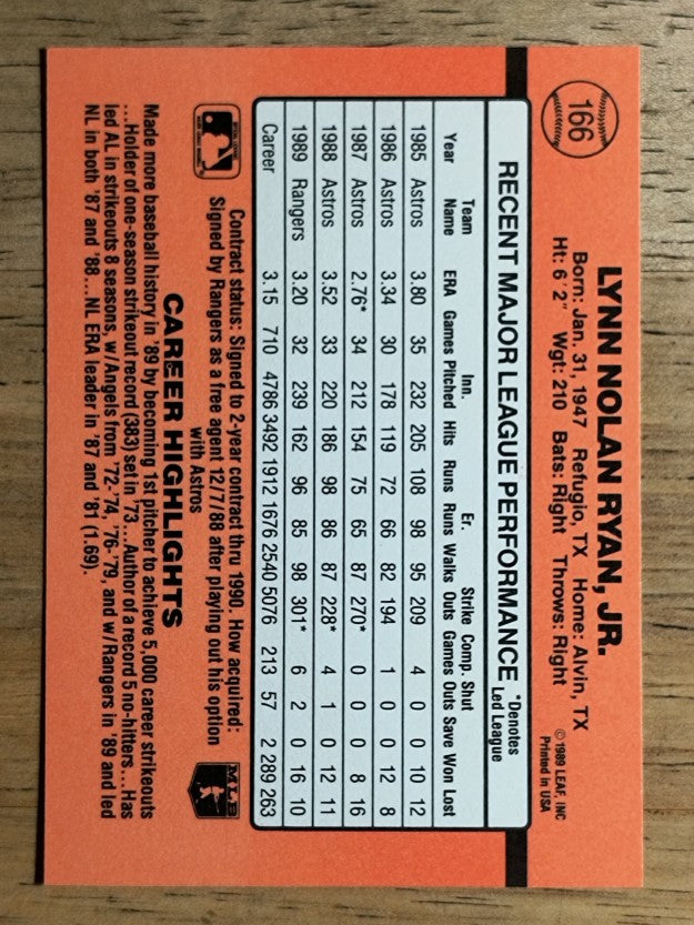 1990 Donruss #166 Nolan Ryan