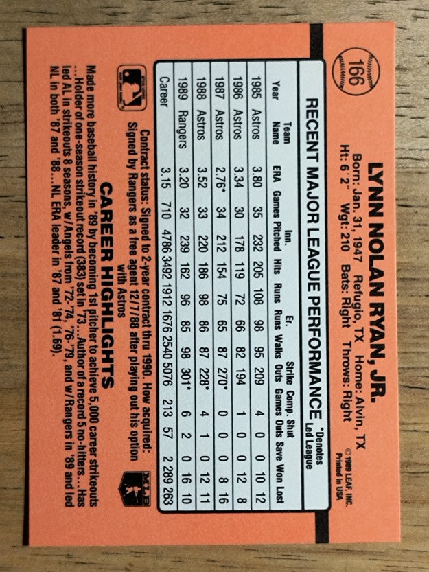 1990 Donruss #166 Nolan Ryan
