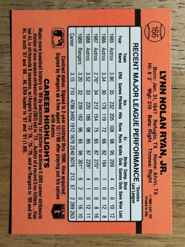 1990 Donruss #166 Nolan Ryan