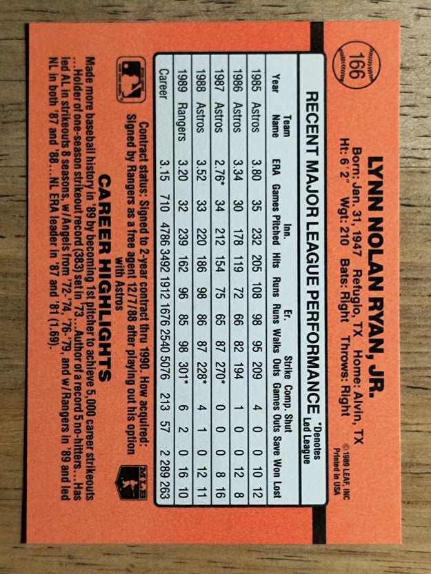 1990 Donruss #166 Nolan Ryan