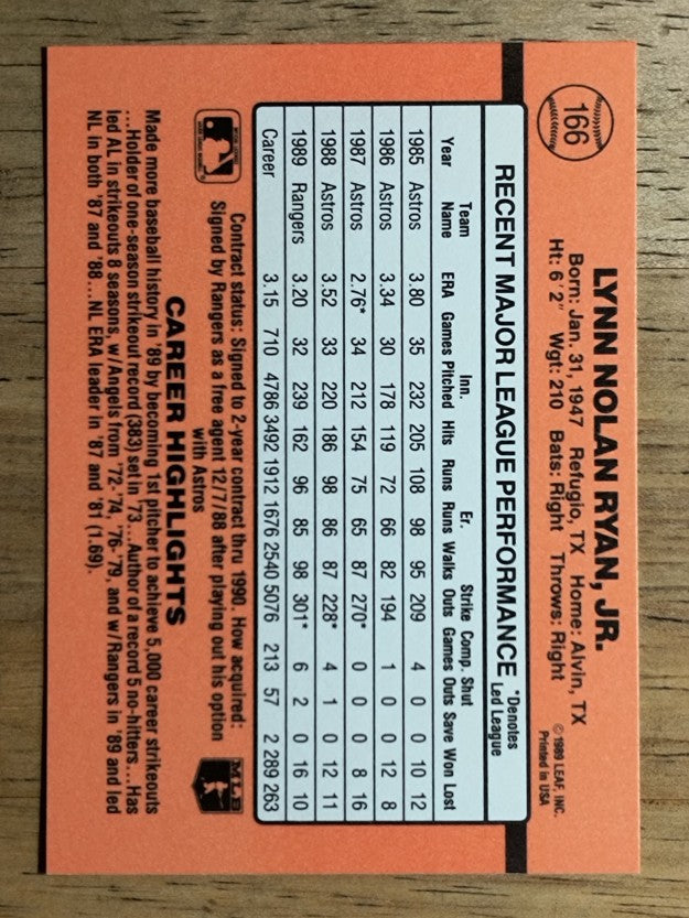1990 Donruss #166 Nolan Ryan