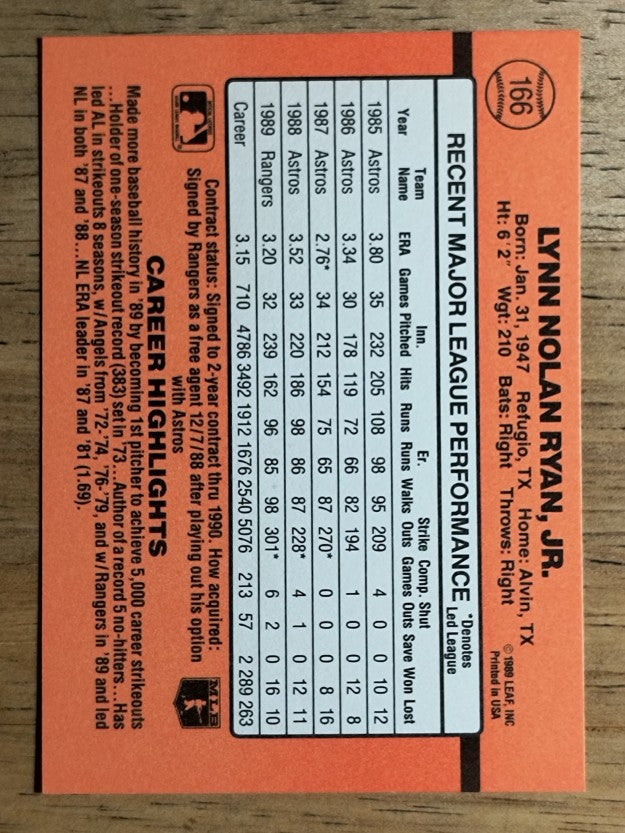 1990 Donruss #166 Nolan Ryan