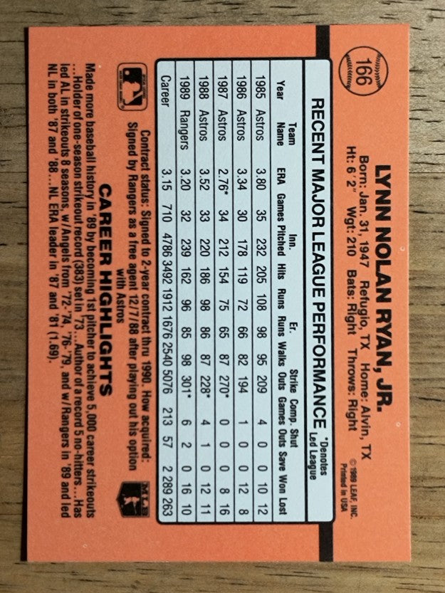 1990 Donruss #166 Nolan Ryan