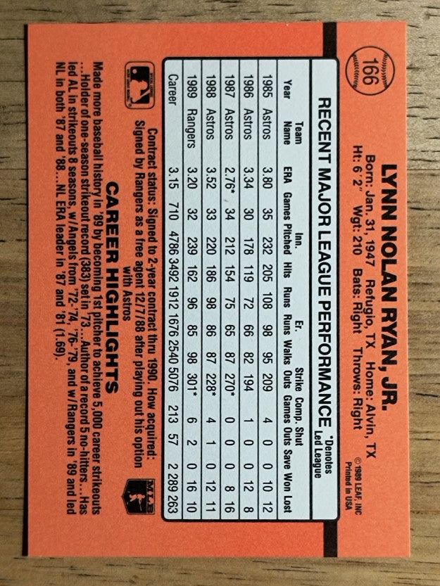 1990 Donruss #166 Nolan Ryan