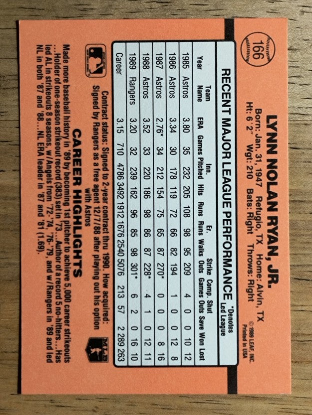 1990 Donruss #166 Nolan Ryan