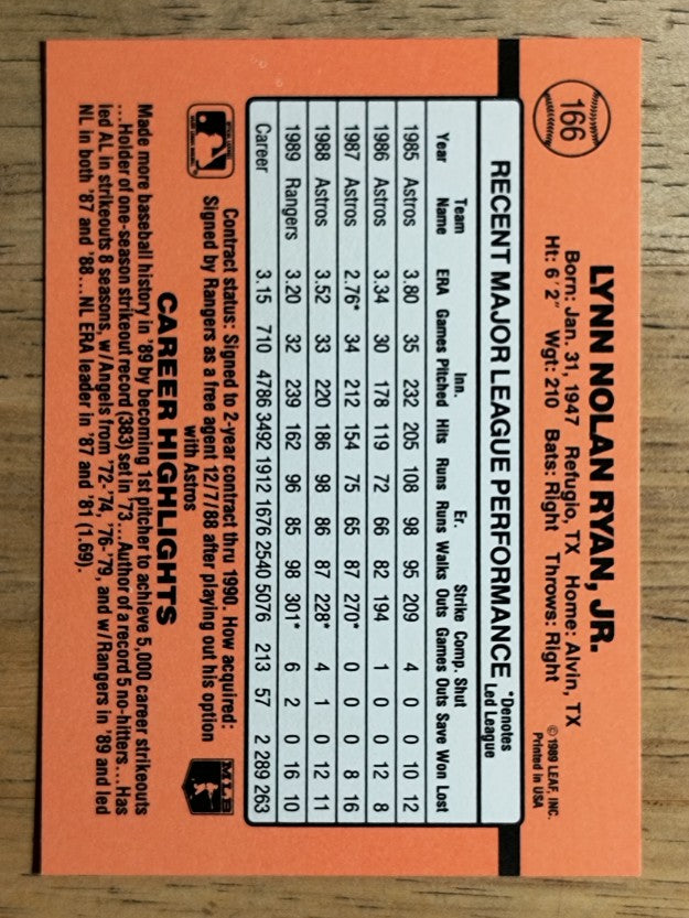 1990 Donruss #166 Nolan Ryan