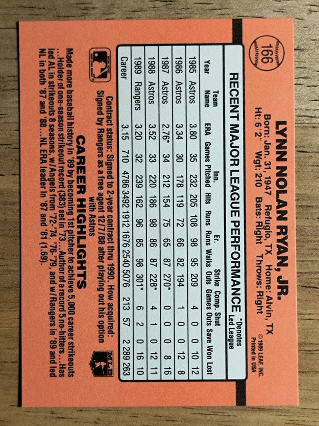 1990 Donruss #166 Nolan Ryan