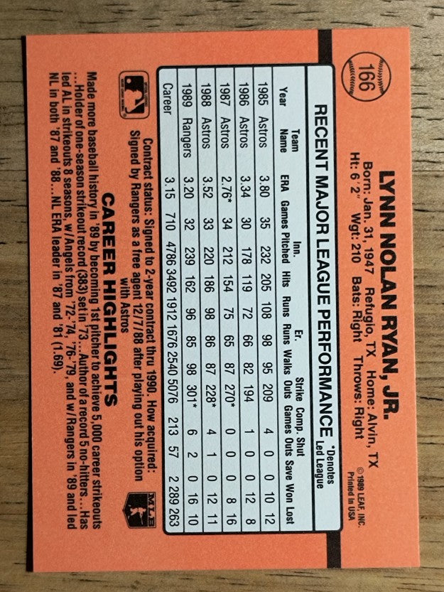 1990 Donruss #166 Nolan Ryan