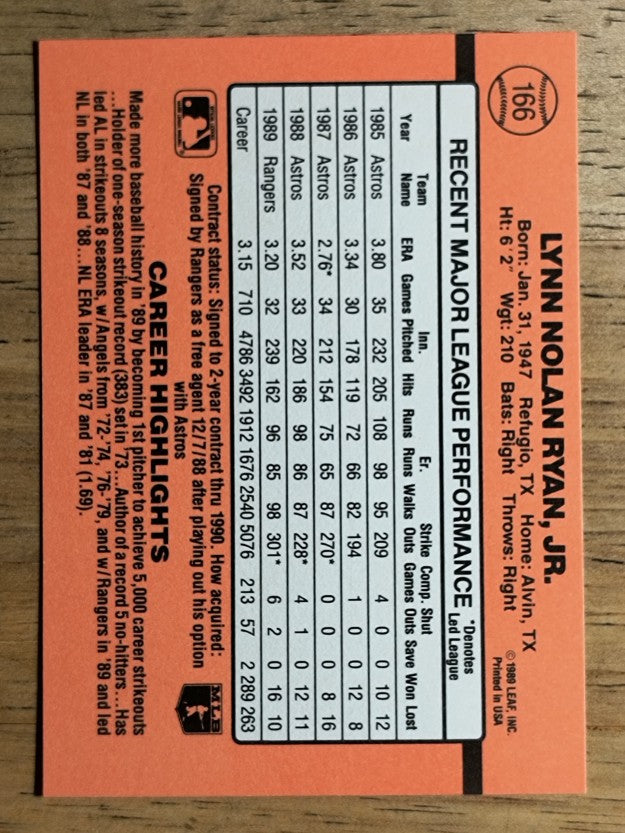 1990 Donruss #166 Nolan Ryan