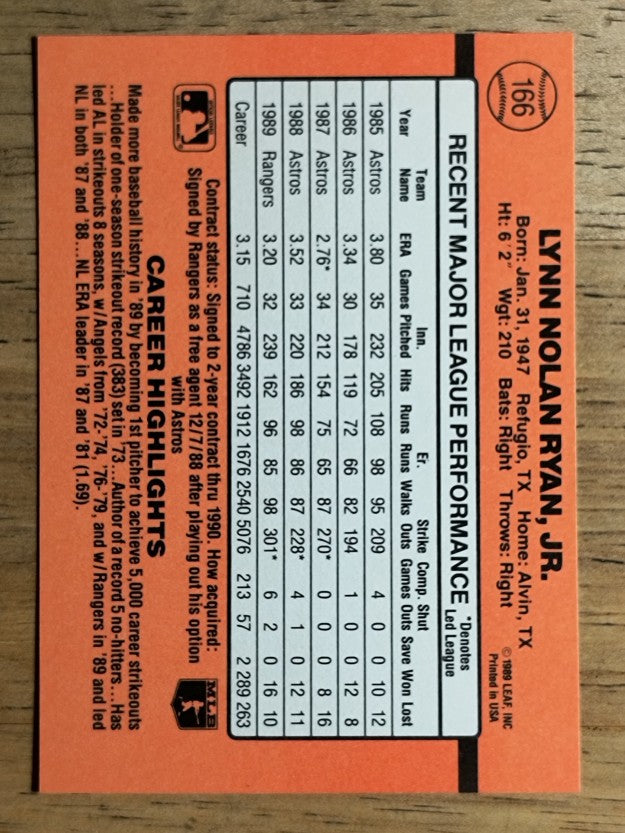 1990 Donruss #166 Nolan Ryan