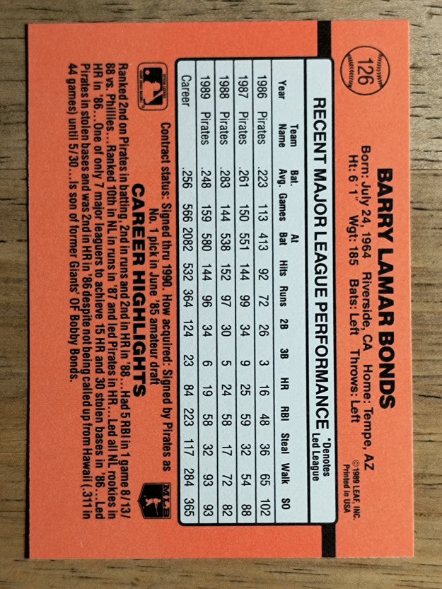 1990 Donruss #126 Barry Bonds