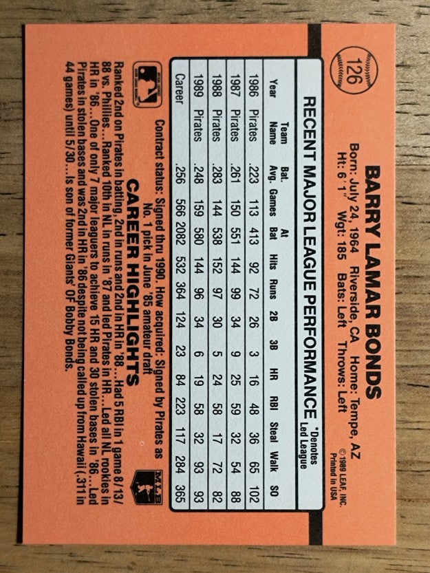 1990 Donruss #126 Barry Bonds