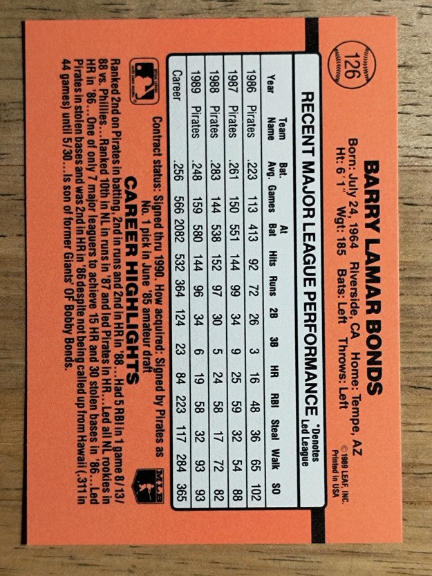 1990 Donruss #126 Barry Bonds