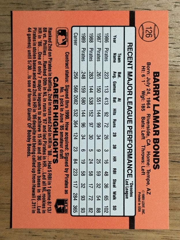 1990 Donruss #126 Barry Bonds
