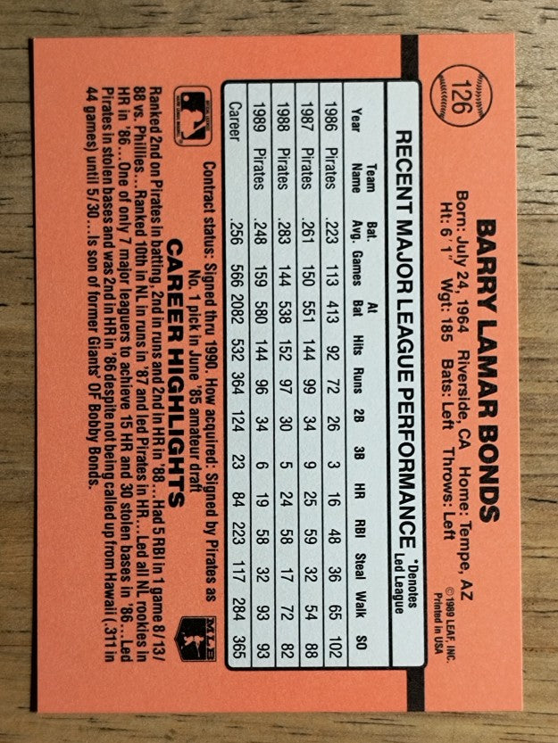 1990 Donruss #126 Barry Bonds